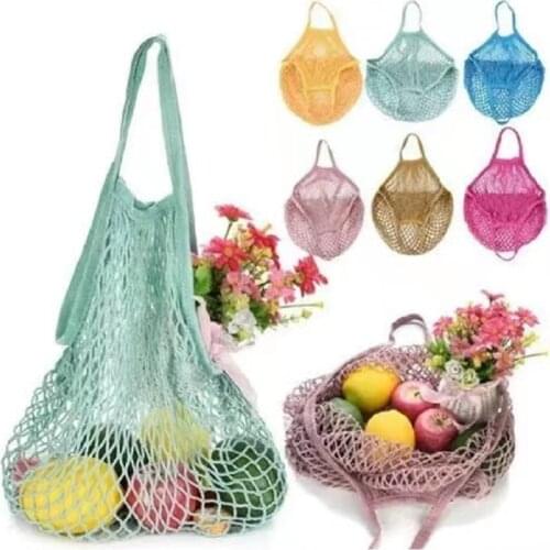Portable Reusable Grocery Bags for Fruit Vegetable Bag Cotton Mesh String Organizer Handbag Short Handle Net Shopping Bags Tote