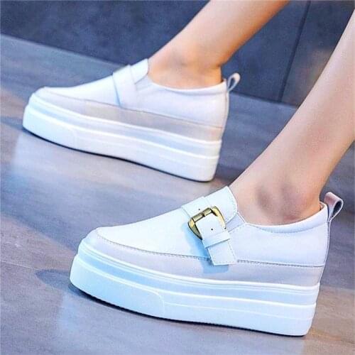 Casual Shoes Fashion Sneaker Womens Cow Leather Oxfords Ankle Boots Platform Creepers Increasing Height Shoes