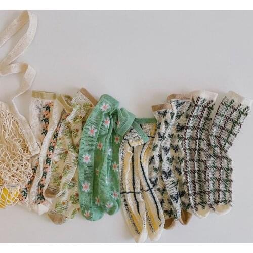 Mesh Socks Floral Print Sweat Absorption Cotton Kids Neutral Middle Tube Sock Baby Accessories Summer Fashion Accessories
