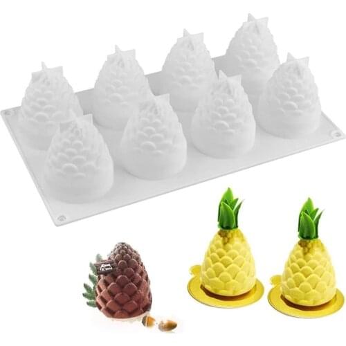 3D Pine Cone Silicone Baking Mold Suitable for Candle Mousse Cake French Dessert 8 Cavities White Cake Decoration