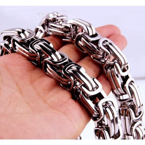 7/8/10/12/15mm Strong Huge Stainless Steel Silver Color Box Chain Byzantine Link Mens Male Necklace Or Bracelet Customize 7"-40"