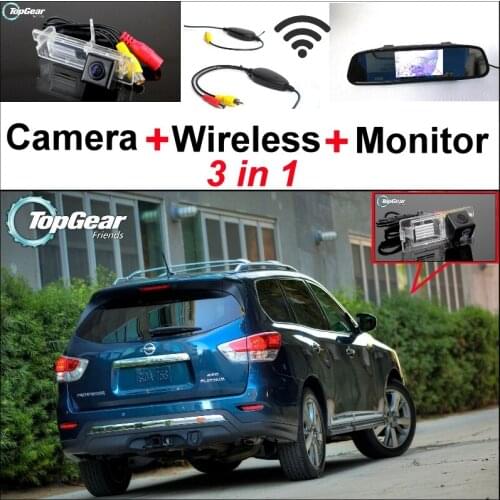 3 in1 Special Rear View Camera + Wireless Receiver + Mirror Monitor Easy DIY Parking System For Nissan Pathfinder R52 2012~2015