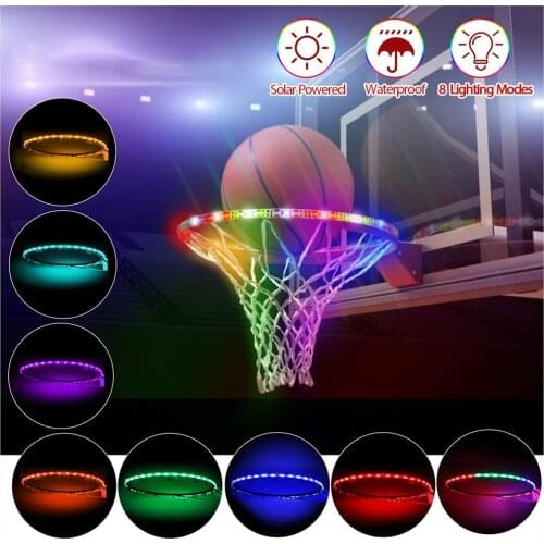 LED Basketball Decorative Light Strip Basketball Rim Hoop Lights Outdoor Solar Waterproof for Kids Adults Ball Frame Lamp