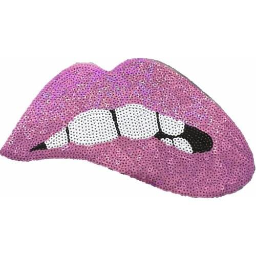 Iron On Patch 6 pcs/lot Purple Sequins Lips Patches DIY Embroidered Appliques Sew on Stickers For Clothes Garment Bags Big Motif