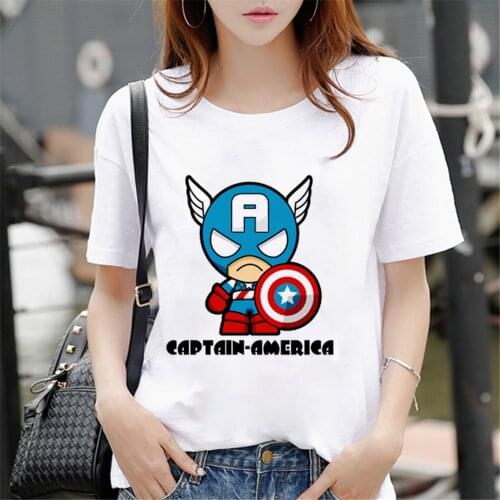 Marvel Women Tshirt Captain America Cute Kawaii Print Short Sleeve Summer Plussize O-Neck Tee Shirt Female Tee Tops Dropship