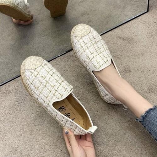 2020 New Women Espadrilles Retro Plaid Fisherman Woman Loafers Casual Shoes Female Mules Slip on Flat Shoes zapatos mujer 8262G