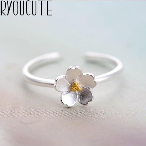 Fashion Silver Color Jewelry Cherry Blossoms Flower Rings for Women Open Finger Engagement Rings