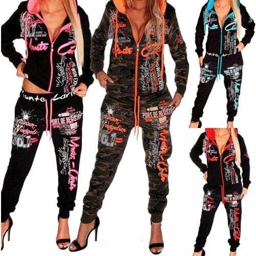 ZOGAA 2019 Women 2PCS Sportwear Autumn Winter Female Suit Fashion Hooded Joggers Womens Sports Suit Sets womens tracksuit set