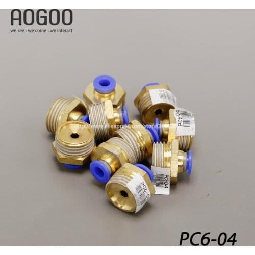 10Pcs/lot PC6-04 Tube 6mm Thread Straight Throught 1/2" Pneumatic Pipe Fitting tube connector