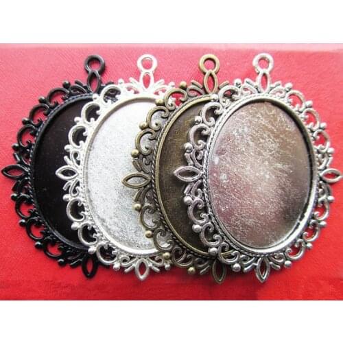 20pcs Antique Silver/Antique Bronze Oval Base Setting Tray Bezel Pendant Charm,Border Flower,fit 30mmx40mm Cabochon/Cameo
