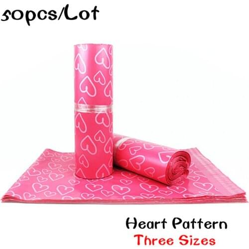 50Pcs Pink Heart Pattern Courier Bags Frosted Self-Seal Adhesive Shoes Bag PE Material Envelope Mailer Mailing Bags 28*42cm
