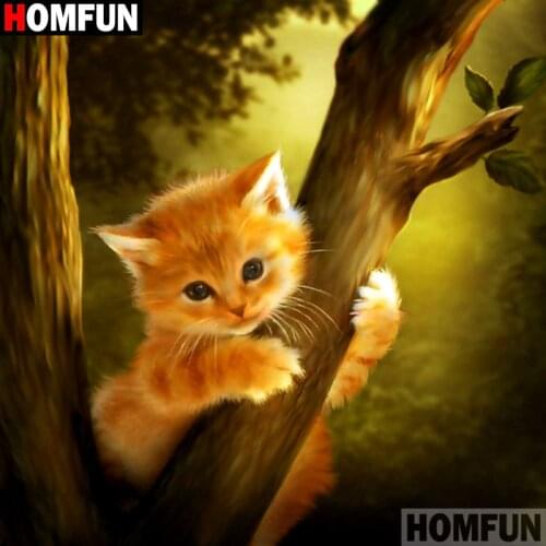 HOMFUN Diamond Painting Cross Stitch "Animal cat" Full Square Round Diy 5d Diamond Embroidery Picture Rhinestone Art A27328