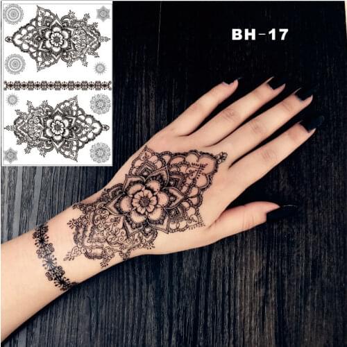 #BH-17 Hand Drawing Mandala Black Henna Temporary Tattoo Inspired Body Sticker
