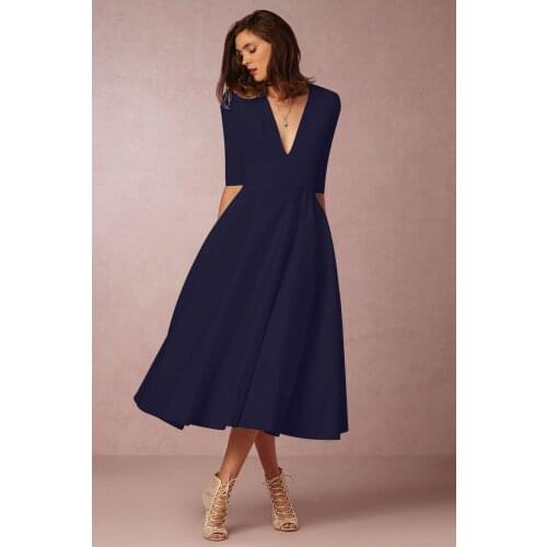 Plus size Women daily casual V-neck A-line dress female Solid color simple long dresses new ladies indian dress fashion clothes
