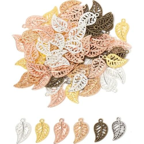 50pcs 17x9mm Tree Leaf Charms Pendants Earrings Necklace Bracelet Anklet Accessories for Jewelry Making Findings DIY Accessory