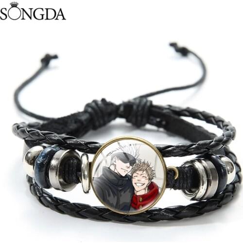 Two-Dimensional Animation Support Picture Art Photo Bracelet Fashion Decorative Glass Punk Wrap Leather Wristband For Women Men
