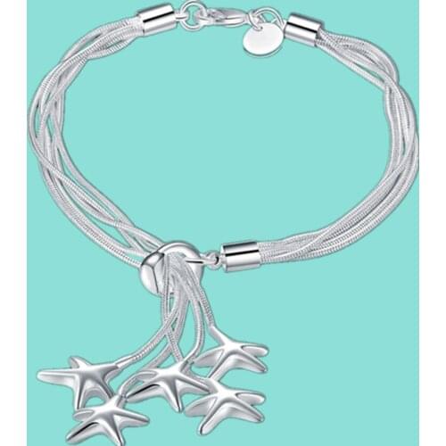 925 Sterling Silver Five Starfish Bracelet For Women Fashion Charm Wedding Engagement Party Jewelry