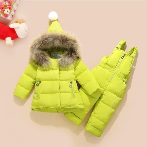Kava Feather Childrens Down Jacket Suit Boys and Girls Fur Collar Suit Infant Baby Two-piece New Thickening