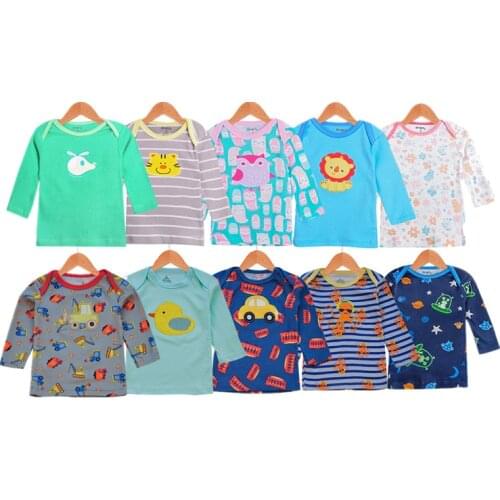 Retail 5pcs/lot 0-24 Months Full Sleeve T-shirt Baby Infant Cartoon Newborn Clothes for Boys Girls Cute Clothing Spring Fall