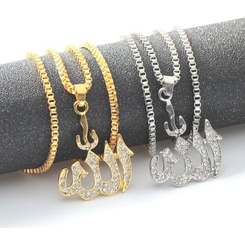 Crystal Pendant Necklace Gifts Sweater Chain Necklaces Best Gifts Allah Gold Plating Necklace Chain Simulated Anchor Islamic