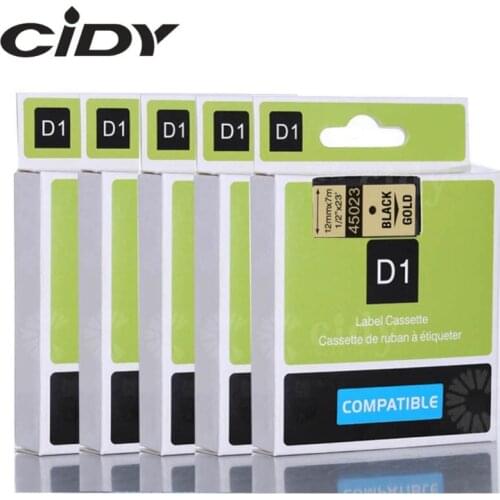 Cidy 5pcs Compatible Dymo Labelmanager 12mm D1 Black on Gold 45023 Label Tape Cartridges for DYMO LM160 LM280 PNP