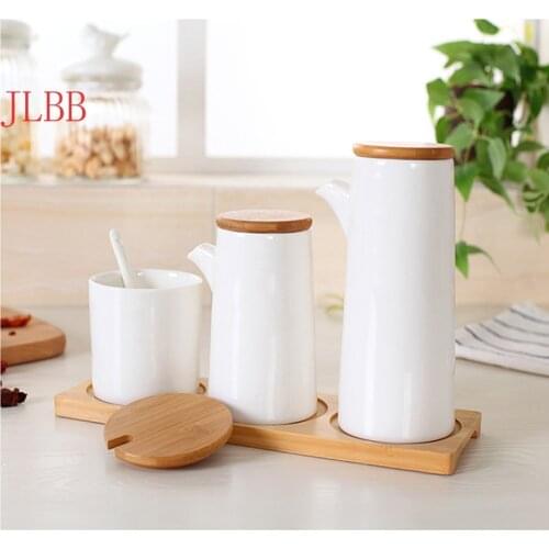 3pcs Ceramic Seasoning Bottle Nordic Style Kitchen Seasoning Jar Set Wooden Lid Salt Shaker Seasoning Jar Kitchen Accessories