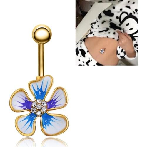 Illuminati Esmaltes Enemal Colar gold Rhinestone Flowers Piercing Navel Belly Button Rings Body Piercing Violetta Gothic charms