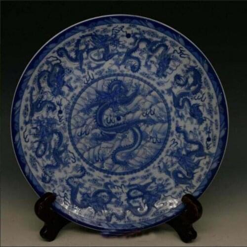 10.4Old China antique Collection Qing Dynasty Blue and white Kowloon disc