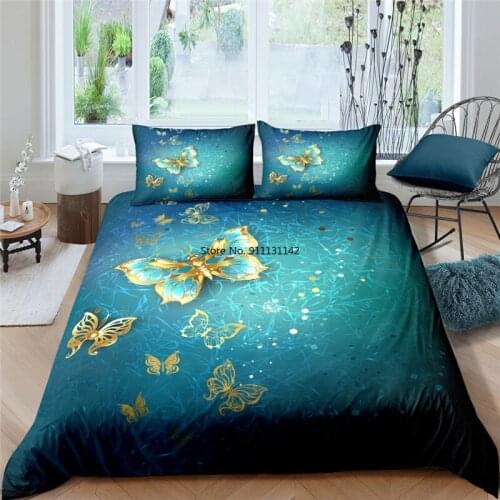 Beautiful Butterfly Digital Print Home Textile 3D Soft Comfortable Down Quilt Cover Pillowcase Bedroom Decoration Bedding Set