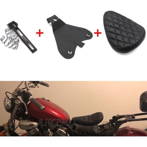 Motorcycle Synthetic Leather Diamond Solo Seat w/Springs Base + Sliding T-Bar + Swivel Bracket Mounting Kit For Harley Bobber