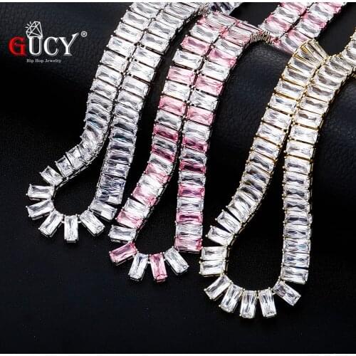 GUCY Fashion 1Row Square Link Necklace Gold Silver Color Iced Out Cubic Zirconia Rock Hip hop Style Mens Jewelry