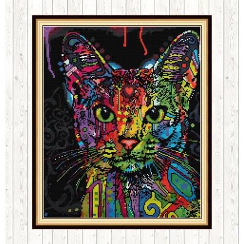Colorful Cat DIY Handmade Cross Stitch Sets 14ct 11ct Count Print Canvas DMC Cotton Thread Printed Canvas Needlework Embroidery