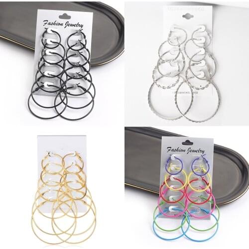 Earrings For Women Earrings Set Big Circle 6Pairs/set Retro Punk Exaggerated Charm Party Gift