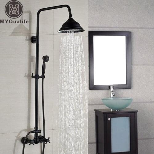 Black Bronze Shower Faucet Set Rainfall 8" Shower Head Bathroom Shower Mixer Tap Wall Mounted Hot Cold Shower Mixer Kits
