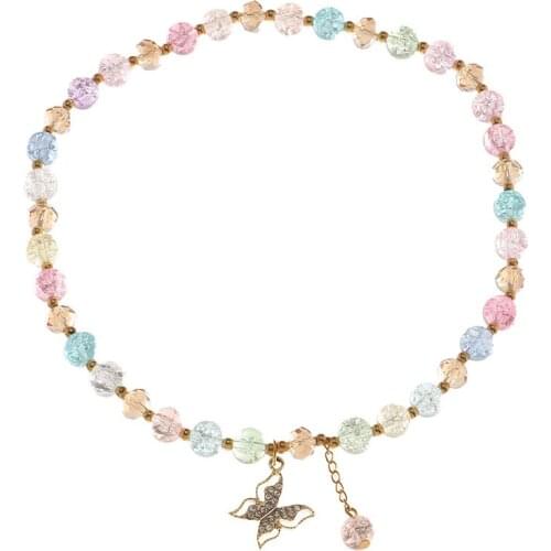 Colorful Beaded Choker Necklace for Women Rhinestone Butterfly Charm Necklaces Female Clavicle Chain 2021 Fashion Jewelry New