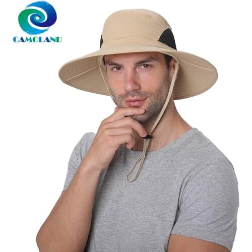 CAMOLAND Women Men Outdoor Hiking Fishing Hat UV Protection Sun Hats Waterproof Panama Cap Mesh Breathable Wide Brim Bucket Hats