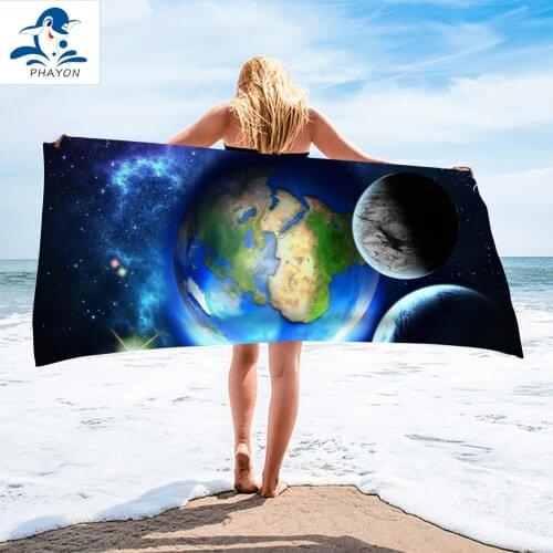 PHAYON Beach Towel Quick-dry Planet Earth Microfiber Bath Towels Cushion Bath Towel Blue Space Yoga Mat Beach Towel