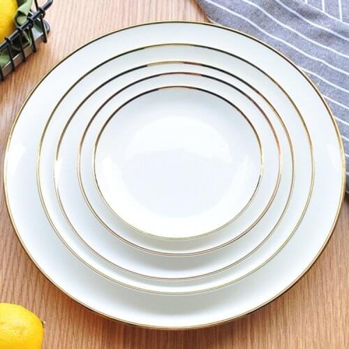 European-style Gold-plated Ceramic Tableware Steak Plate Flat Plate Dessert Plate