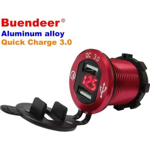 QC3.0 Quick Charge Dual USB Port For iPhone Cell Phone Charging Adapter With LED Voltage Display Dustproof Cap Car Motorcycle