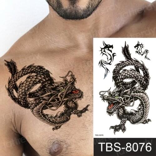 Sexy temporary tattoo men dragon black henna tattoo fake waterproof shoulder chest body art stickers for boys mens tatoo sheet