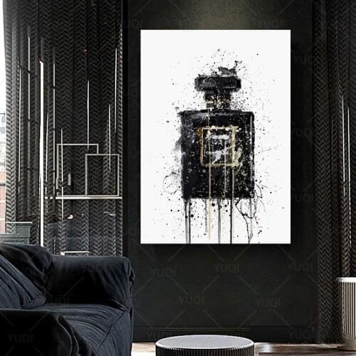 Modern Abstract Art Canvas Painting Wall Poster and Prints Abstract Black Perfume Bottle Pictures for Living Room Home Decor