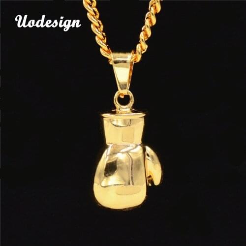 Uodesign Hip Hop Men Pendant Necklace Mini Boxing Glove Charm Fitness Gym Necklace Vintage Men Hip Hop Jewelry Boyfriend Gifts