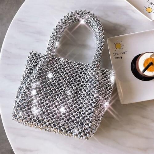 INS Acrylic Pearls Bag Beaded Box Totes Bag Women Party Vintage Silver Bucket Handbag Spring Summer Luxury Brand Drop Shipping