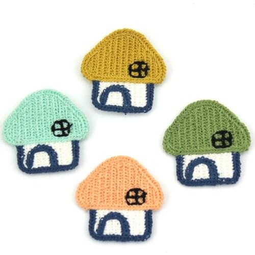 4Pcs 3.3cm Woolen Yarn Embroidery House Patches For Clothing Handmade Headwear Stick Appliques Hairpin Decor Crafts Accessories