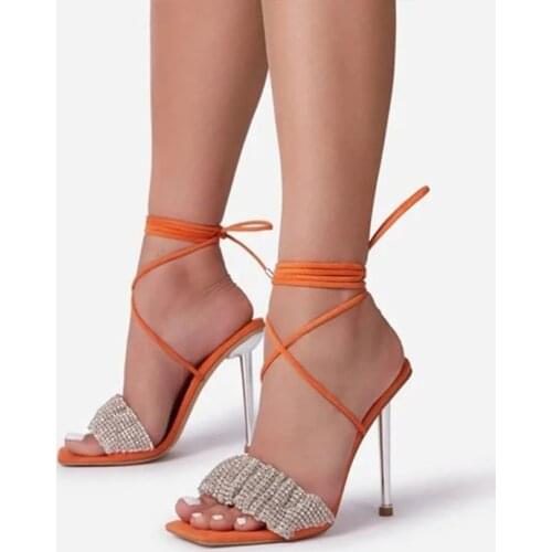 Lady Party Slipper Shoes Plus Size Sandals Women Sandals Sexy Peep Toe Ankle Strap Shoes Cross Lace-Up Stiletto High Heels