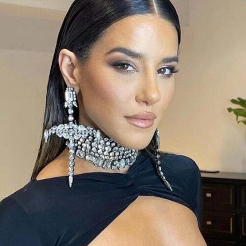 New Geogous Shiny Rhinestone Big Dangle Earrings For Women Fashion Jewelry Exaggerated Party Show Statement Earrings Accessories