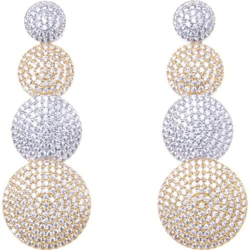 SLJELY Luxury Fashion Round Shiny Cubic Zirconia Earrings Naija Wedding Earring For Women Party Gift Jewelry High Quality