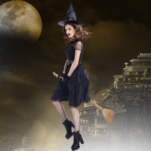 Halloween Costume Witch Costume Witch Cosplay Night Ghost Game Clothes Black Yarn Stitching Dress