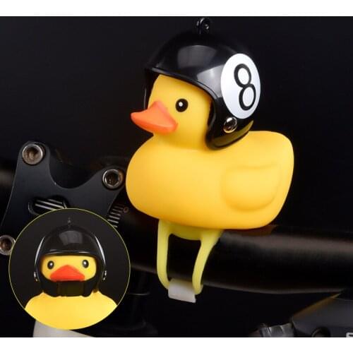 1pc Cartoon Yellow Silica Little Duck Helmet Head Bicycle Light Shining Mountain Bike Handlebar Duck Head Light Bell Accessories