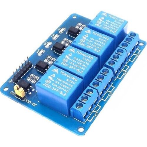 10PCS/4 relay output module, relay output contact maximum 250A 10A. Input IN1, IN2, IN3, IN4 signal line low active